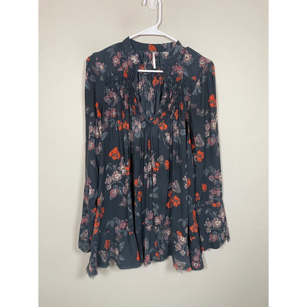 Free People So Fine Pebble Crepe Smocked Tunic Size Small Bohemian Floral